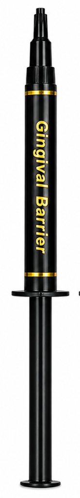 Black gingival barrier gel dispensing syringe; one syringe shown