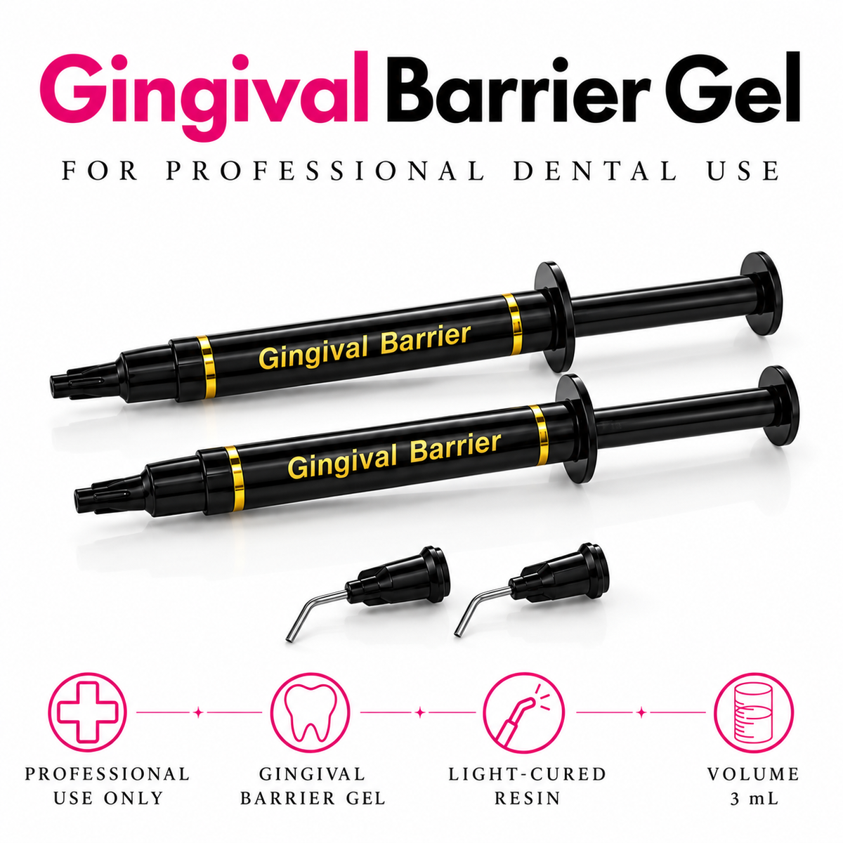 Black gingival barrier gel syringes with curved application tips