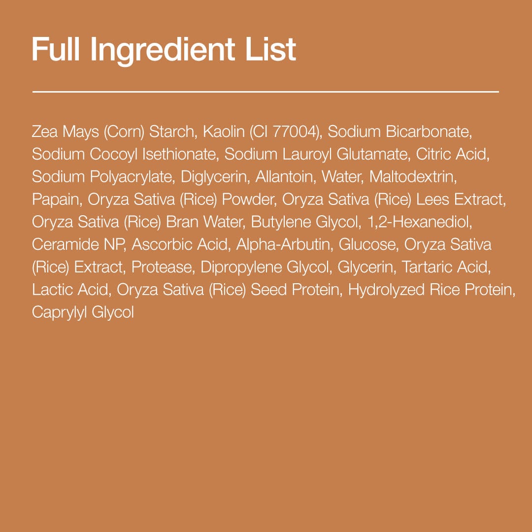 Full ingredient panel for rice enzyme powder cleanser
